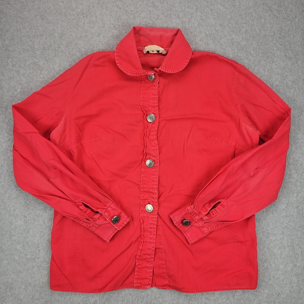 Country Seat Button Down Shirt Womens S Red Vintage Peter Pan‎ Collar Distressed